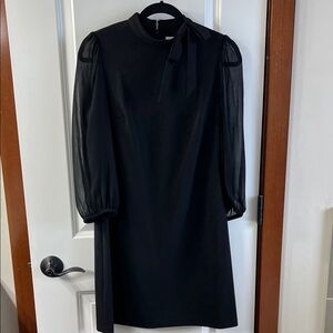 Calvin Klein Black Tie-Neck Sheer Puff Sleeve Dress